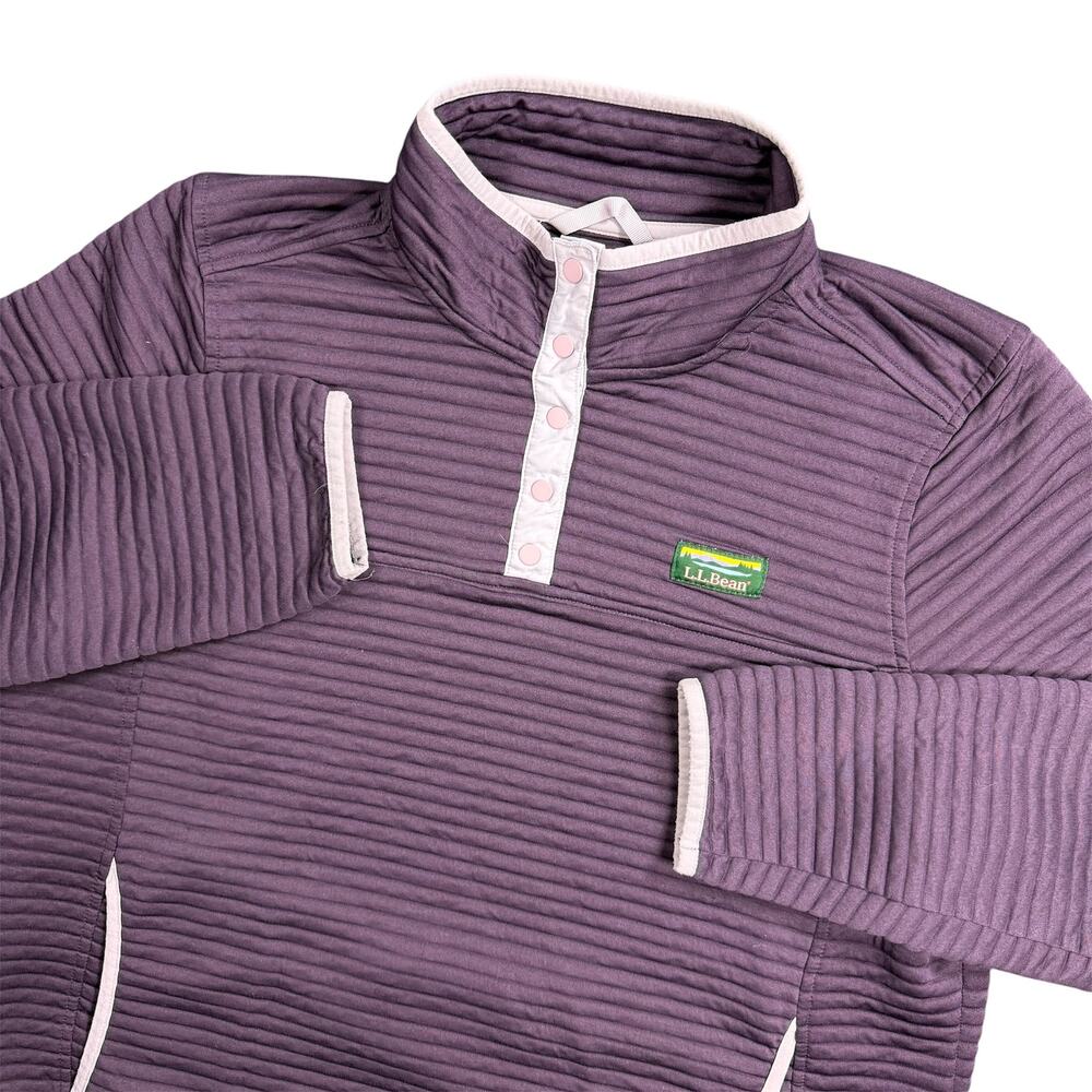 L.L.Bean Women’s XL Purple Airlight Knit Snap Pullover Fleece Pink Trim